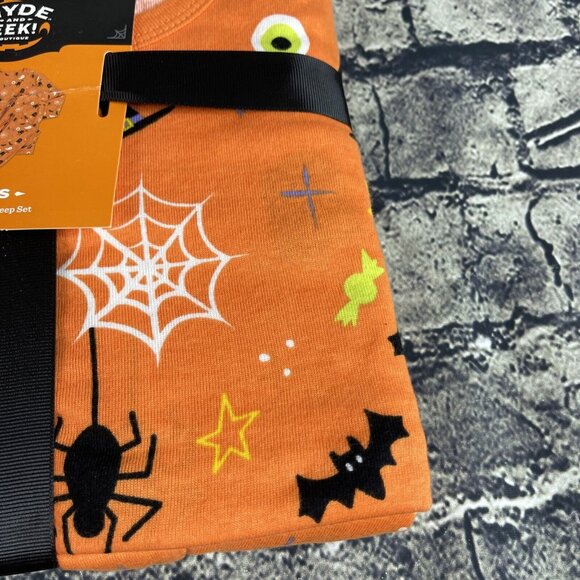 Hyde & Eek Men's 2XL XXL Orange 2-Pc Halloween PJ Set bat Candy Spider Boo - Picture 3 of 9
